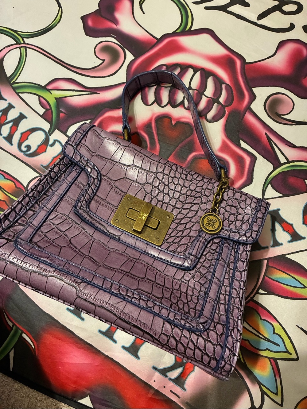 Lavender Croc-Embossed Top-Handle Bag by Unknown Brand vintage